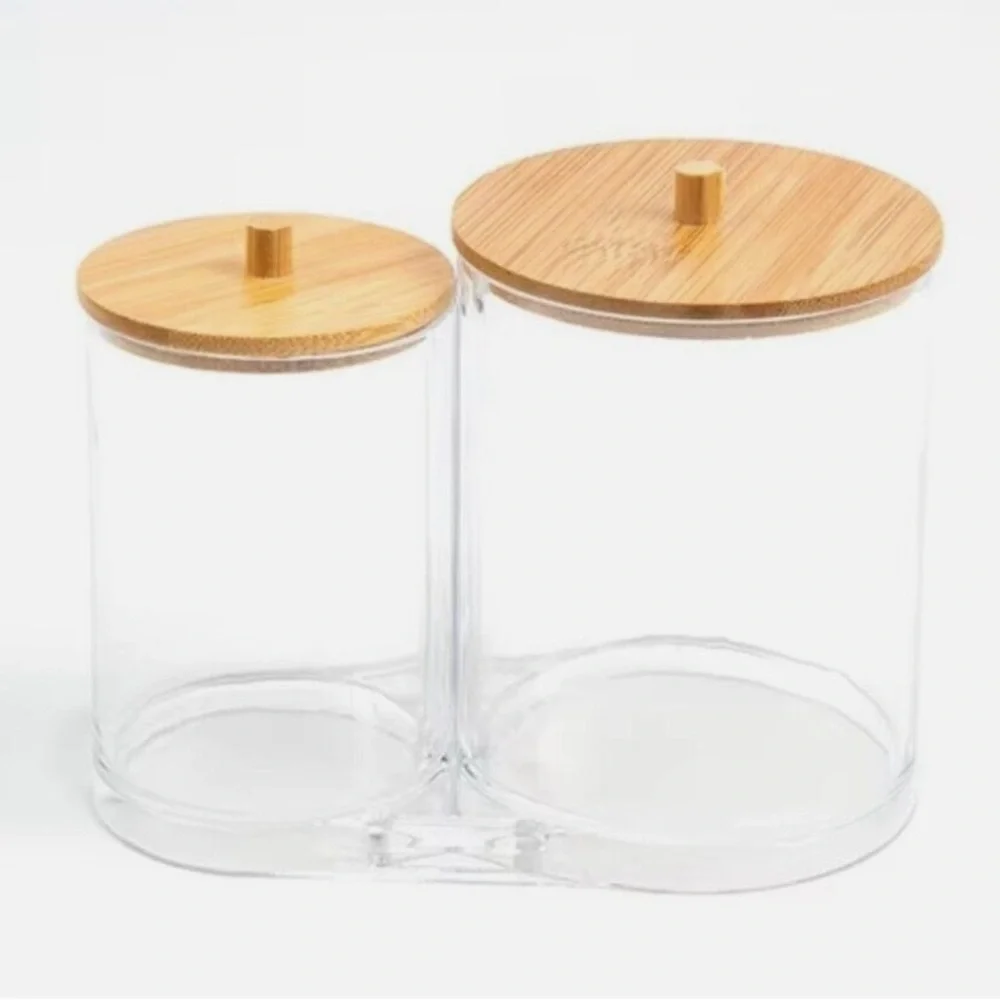 Oasis Pink Makeup Organizer with Clear Glass Jar and Wooden Lid